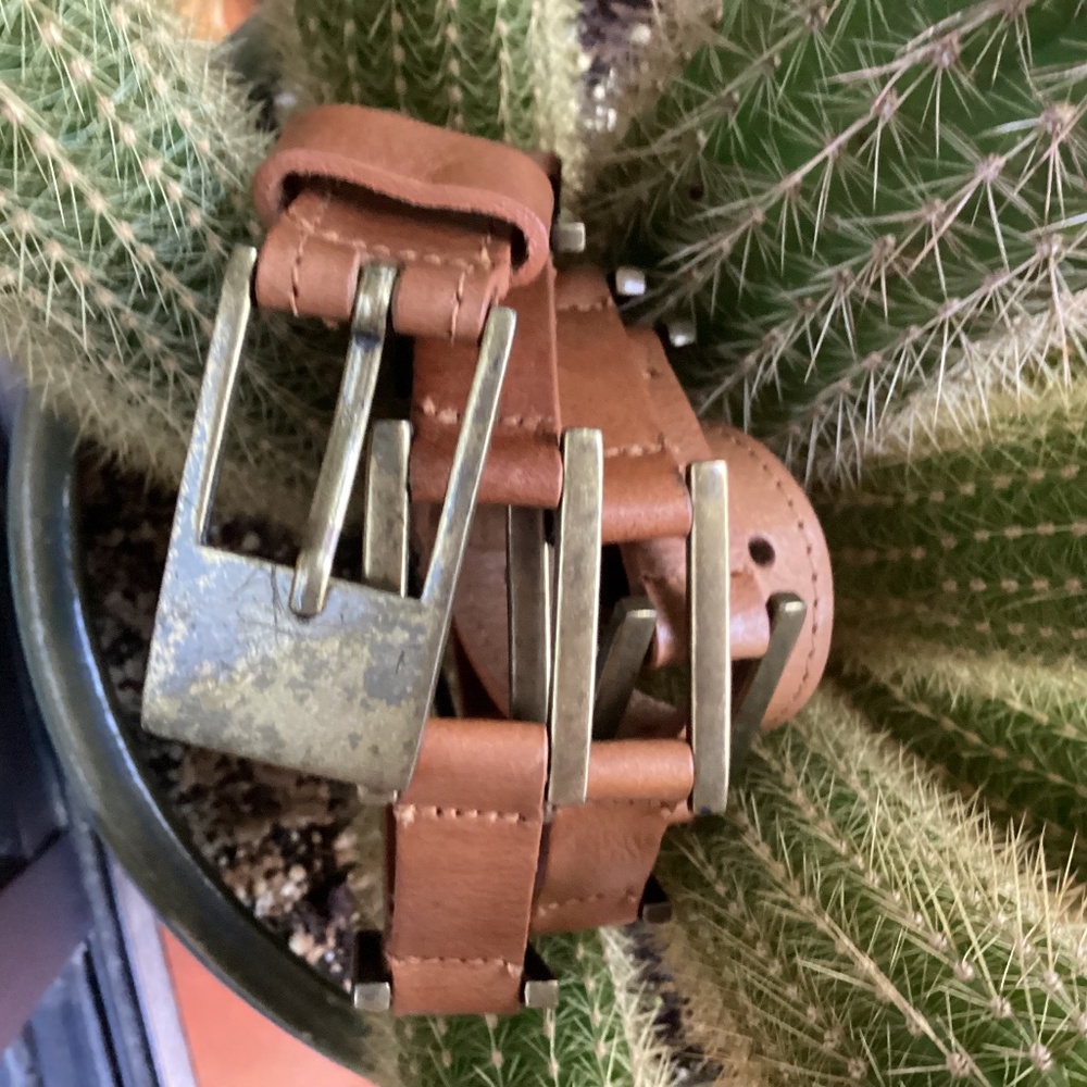 Tan Leather Brass Link Belt
